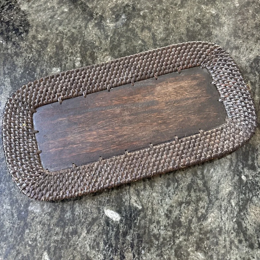 Vtg Tommy Bahama Mid Century Tropical Hawaiian Island‎ Tray Brown Rattan Rim